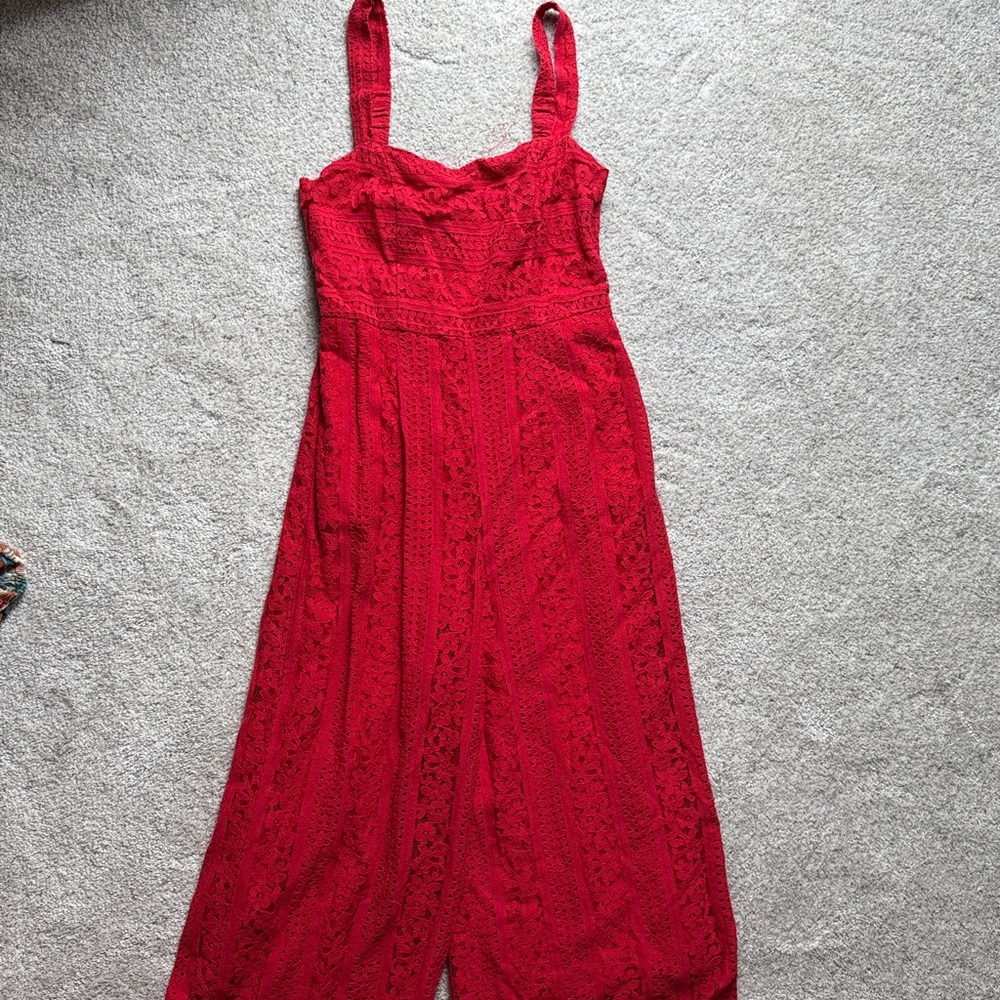 MINKPINK Vibrant Red Lace Romper with pockets